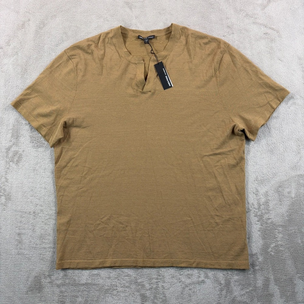 James Perse Mandarin Collar Polo Sweater Men Medium 2 Bronze‎ Linen NWT $275